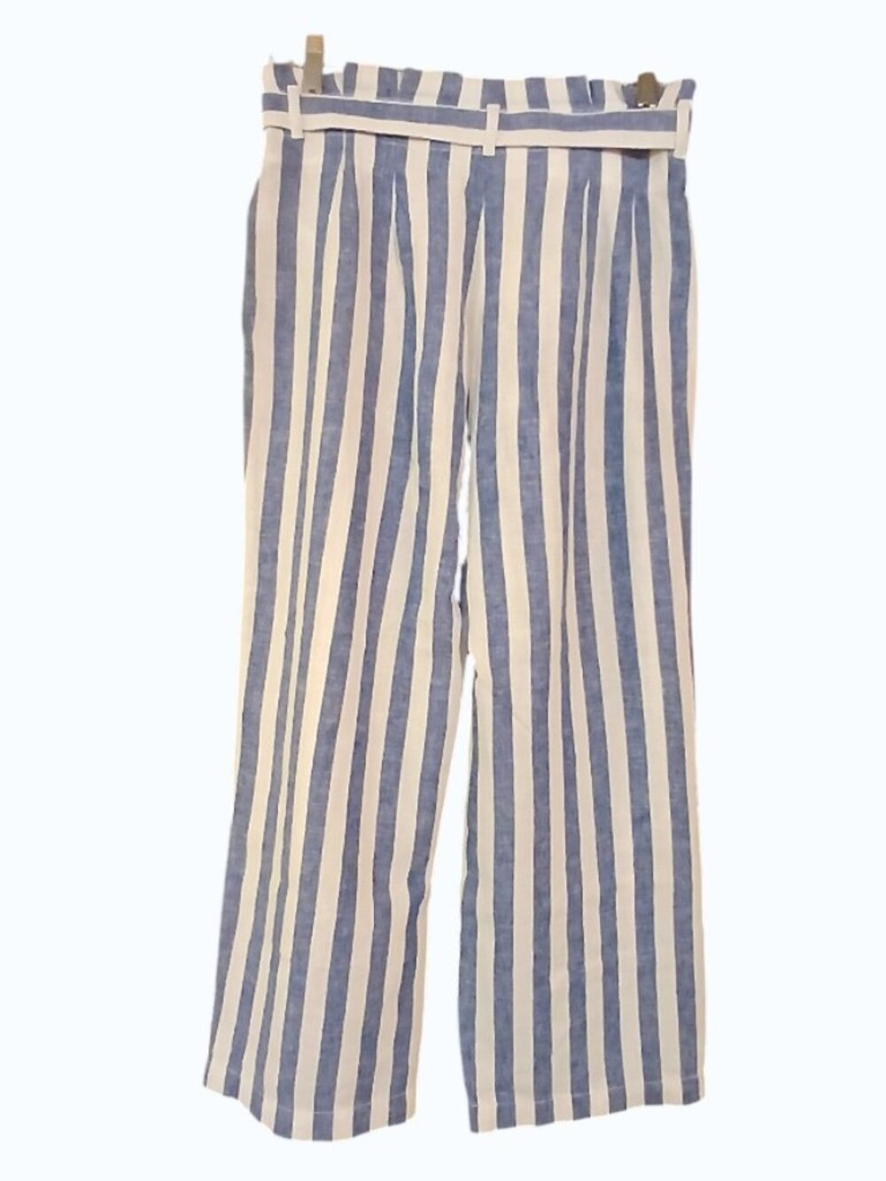 J. CREW Blue & White Linen Stripe Crop Paperbag Waist with Tie Pants - EUC - Picture 11 of 13